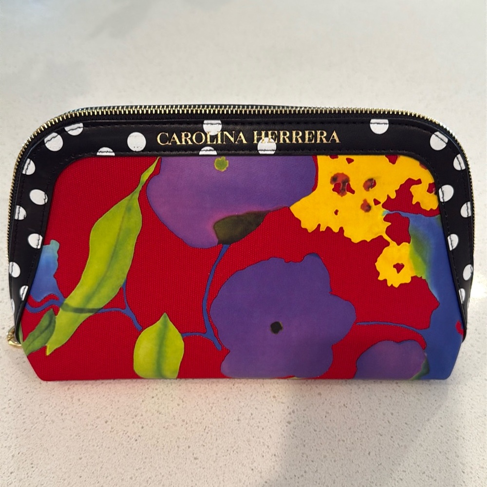 Carolina Herrera Red Floral Women's Makeup Bag Pouch New